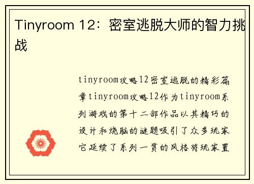 Tinyroom 12：密室逃脱大师的智力挑战