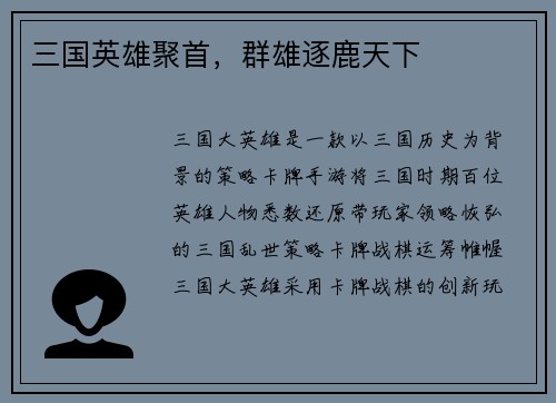 三国英雄聚首，群雄逐鹿天下