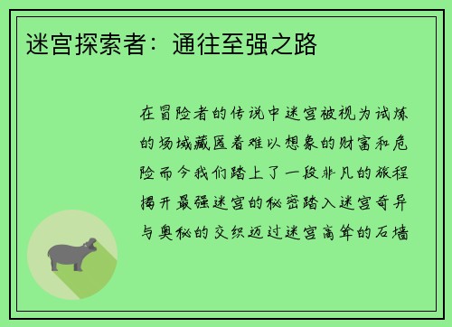 迷宫探索者：通往至强之路