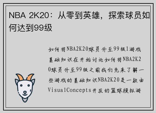 NBA 2K20：从零到英雄，探索球员如何达到99级